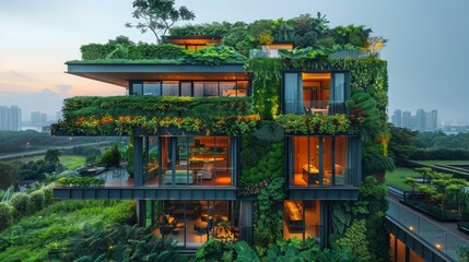 Towering Building Covered in Lush Green Plants