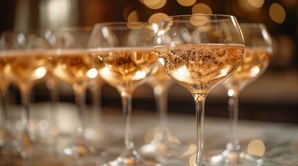 Row of Wine Glasses on Table