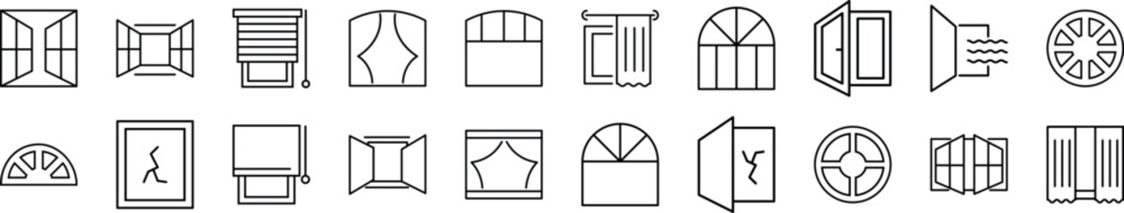 Collection of thin line icons of window. Editable stroke. Simple linear illustration for web sites, newspapers, articles book