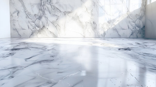 Empty natural landscape with freezing water and snow on marble floor and wall