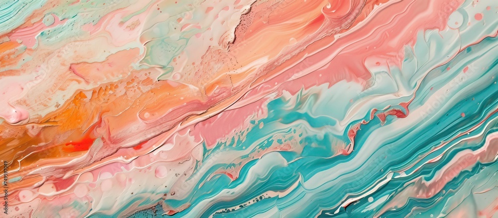 Poster this close-up shows an oil painting with a textured surface featuring various colors and a striped p