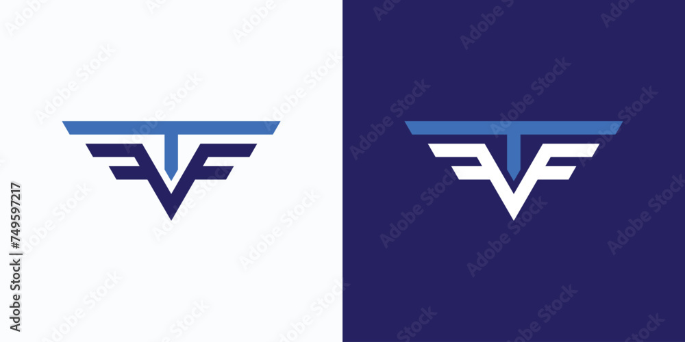 Poster vector logo design for the initials of the letters f t f with a geometric triangle wing shape in a m
