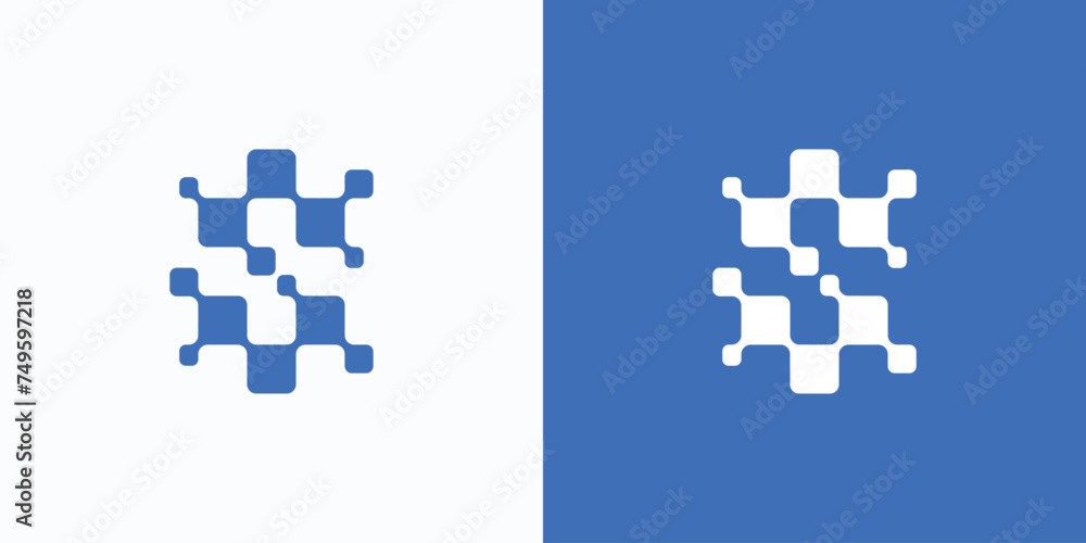 Poster geometric pixel squares s letter initial connection vector logo design with modern, simple, clean an