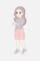 Korean anime style girl full length standing. Asian teenage character.