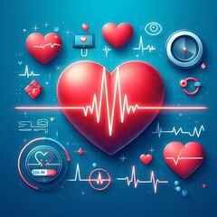ilustra&ccedil;&atilde;o de um cora&ccedil;&atilde;o em fundo de azul brilhante. Doen&ccedil;a card&iacute;aca, infarto do mioc&aacute;rdio, banner de servi&ccedil;o de cardiologia. Tecnologia do conceito futuro