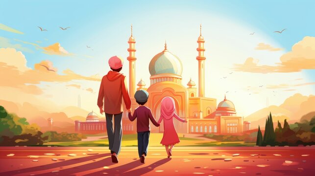 Couple Walking in Front of Mosque