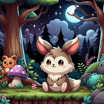 ilustra&ccedil;&atilde;o de um animal perdido em uma floresta &agrave; noite
