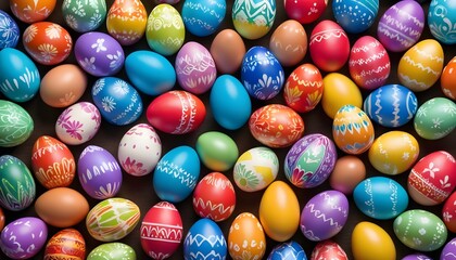 Fototapeta na wymiar A lot of colorful easter eggs painted