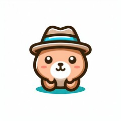 Ilustra&ccedil;&atilde;o estilo logo de um animal filhote com chap&eacute;u de antigo em um fundo branco.