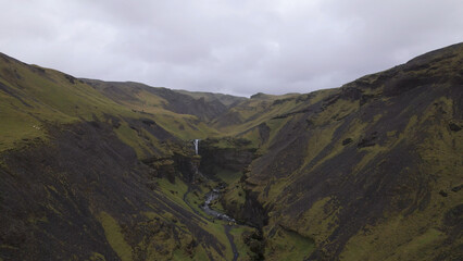 Kvernufoss waterfall is located in South Iceland, near the Skogar Cultural Heritage Museum, and cascades down 98 feet (30 meters) from cliffs made of lava rock.