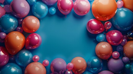 Blue Circle Surrounded by Balloons and Confetti