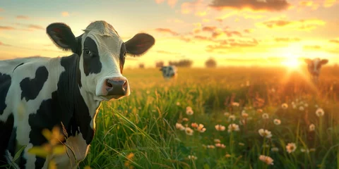 Fotobehang cows in the pasture Generative AI © Evghenii