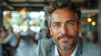 Fototapeta premium Man Sitting at Restaurant Table