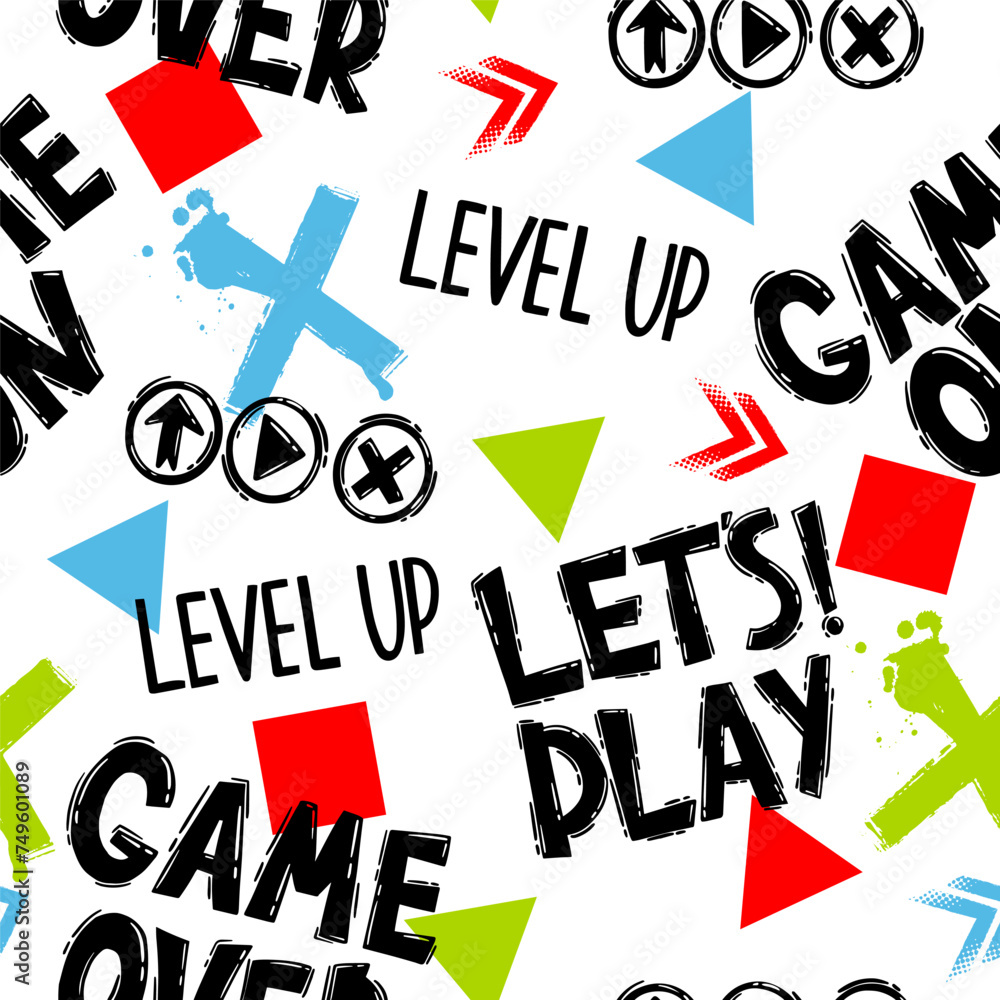 Poster seamless abstract pattern with game style. background for boys.