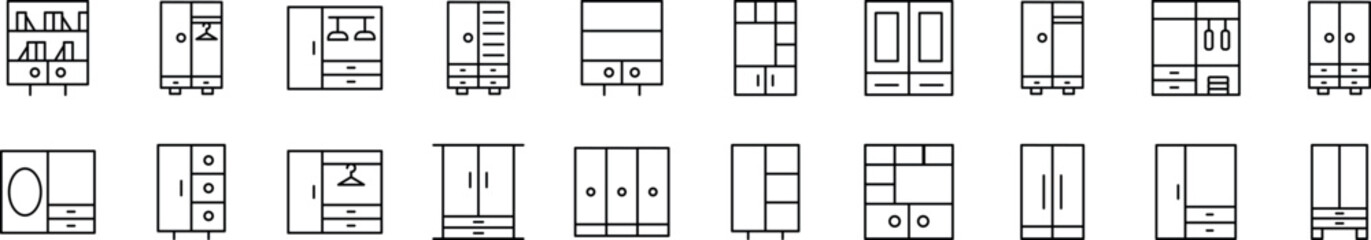 Set of line icons of wardrobe. Editable stroke. Simple outline sign for web sites, newspapers, articles book