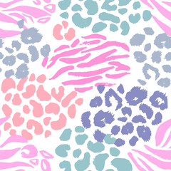 Obraz premium Abstract seamless chaotic leopard pattern. Grunge texture background. Pastel wallpaper for girls. Fashion style animal print