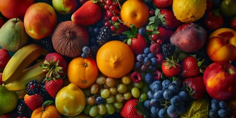 fruits berries and citruses Assorted texture Generative AI - obrazy, fototapety, plakaty