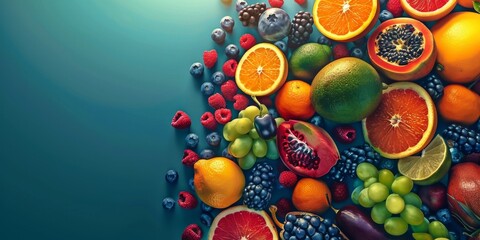 fruits berries and citruses Assorted texture Generative AI - obrazy, fototapety, plakaty