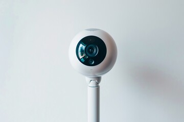  A webcam with a built-in privacy shutter, positioned on a spotless white background.

