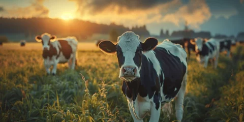 Fotobehang cows in the pasture Generative AI © Evghenii