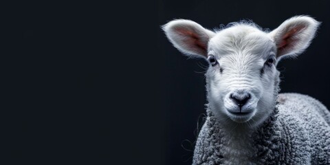 sheep on a black background close-up Generative AI