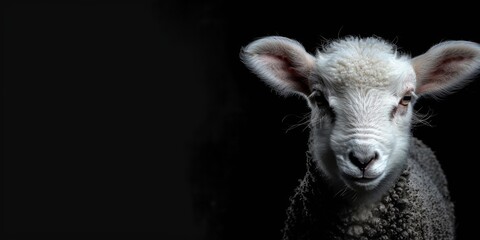 sheep on a black background close-up Generative AI