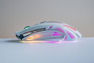  A wireless mouse with a sleek, ergonomic design, resting on a crisp white background.
