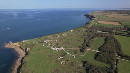The World War II Pointe du Hoc Ranger Monument. Pointe du Hoc is a high point between two of the...