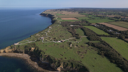 The World War II Pointe du Hoc Ranger Monument. Pointe du Hoc is a high point between two of the five D-Day landing beaches, Utah and Omaha in Normandy, France.