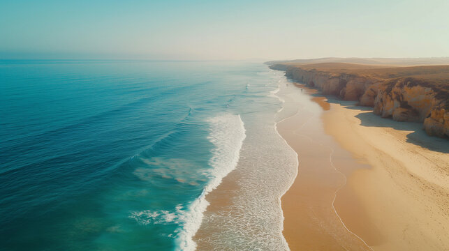 A drone captures the pristine Baleal beach with its clear waves and sandy shores in Portugal