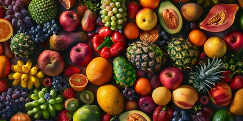 fruits and citruses Assorted top view texture Generative AI - obrazy, fototapety, plakaty
