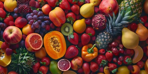 fruits and citruses Assorted top view texture Generative AI
