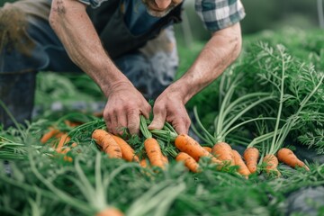 Man Harvesting Carrots in a Field