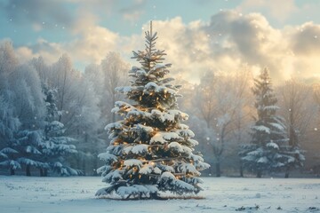 Christmas Tree in Snowy Field