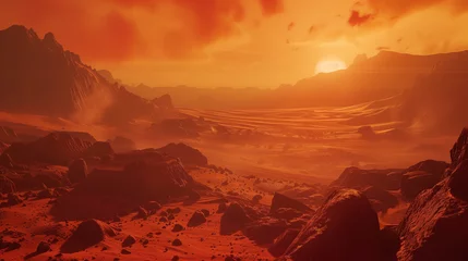 Afwasbaar Fotobehang Rood red Martian landscape 