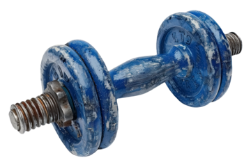 vintage blue dumbbell isolated on transparent background