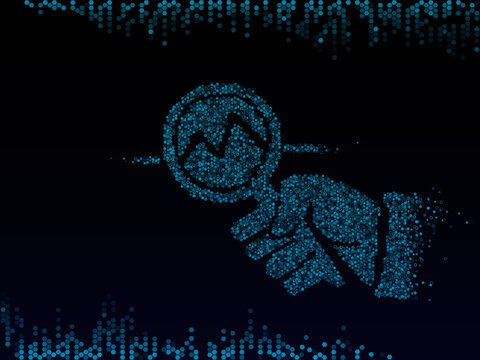 vector of a hand holding a manifying glass to a chart, concept for marketing strategy or trend analytics.