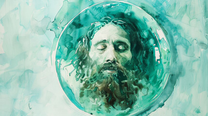 The Feast of Herod. The head of John the Baptist on a platter. Watercolor digital painting.