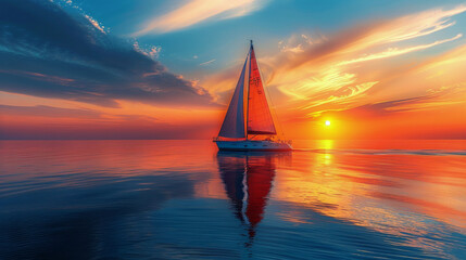 Red Sailboat Floating on Water