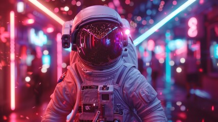 An astronaut in a night club with neon lights, generated with AI
