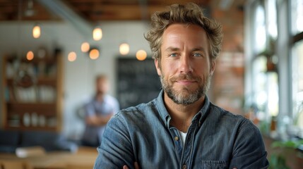 Fototapeta premium Man Standing in Room With Arms Crossed