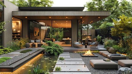 Backyard With Fire Pit and Seating Area