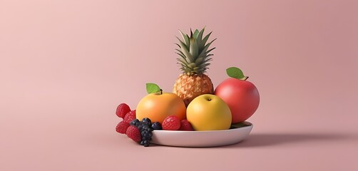 isolated soft background with copy space, fruits with plate concept