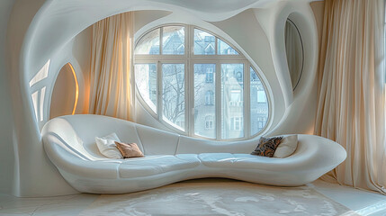 Obraz na płótnie Canvas Luxury living room with white sofa. Futuristic interior concept.