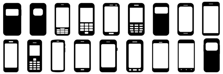 Old mobile phone silhouettes set, large pack of vector silhouette design, isolated white background