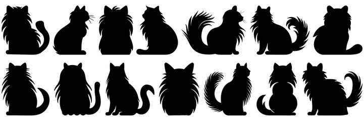 Cat silhouettes set, large pack of vector silhouette design, isolated white background