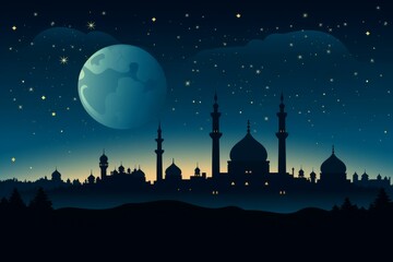 Moonlit Night With Mosque Silhouette