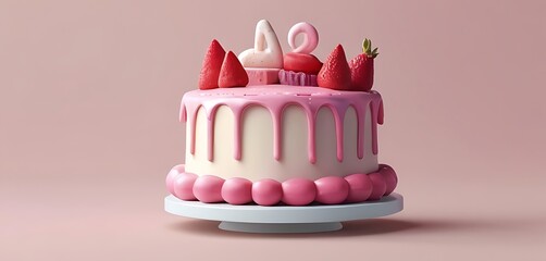 isolated soft background with copy space, strawberry cake concept