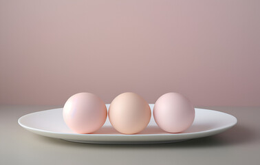 Fototapeta premium Color eggs on a plate on the background