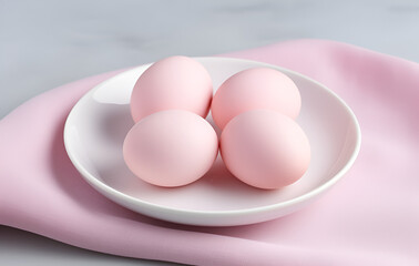 Pink eggs on a plate on the table